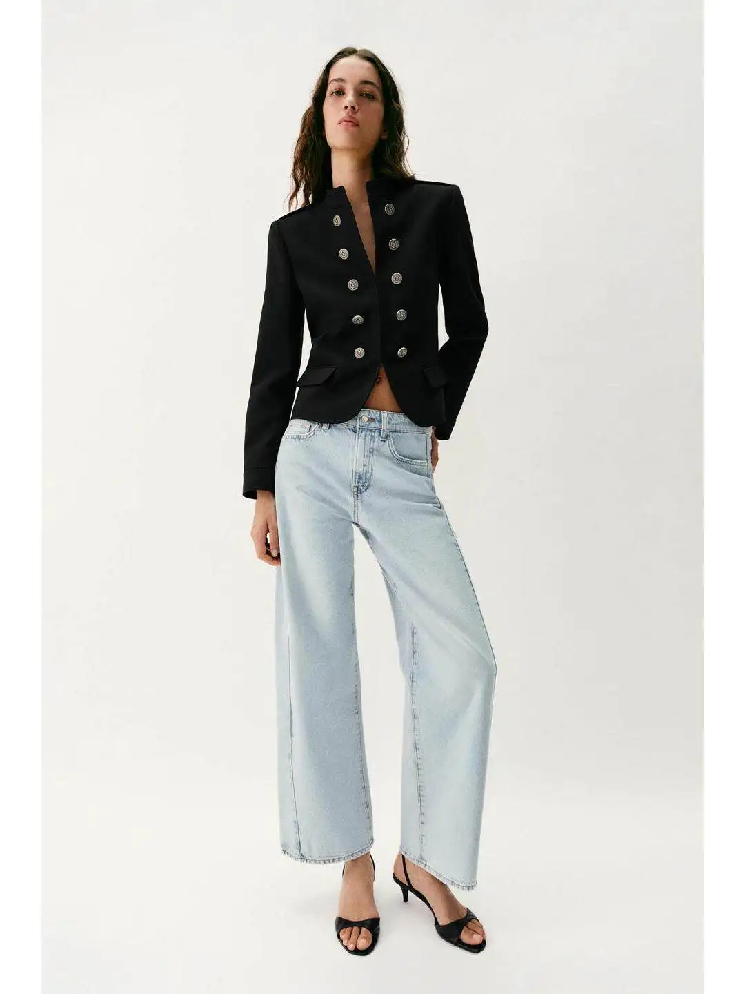 

Invisible Closure Long Sleeve Stand Collar Shoulder Pad Belt Women's Slim Fit Jacket Polyester Fiber Office Wear Spring Season