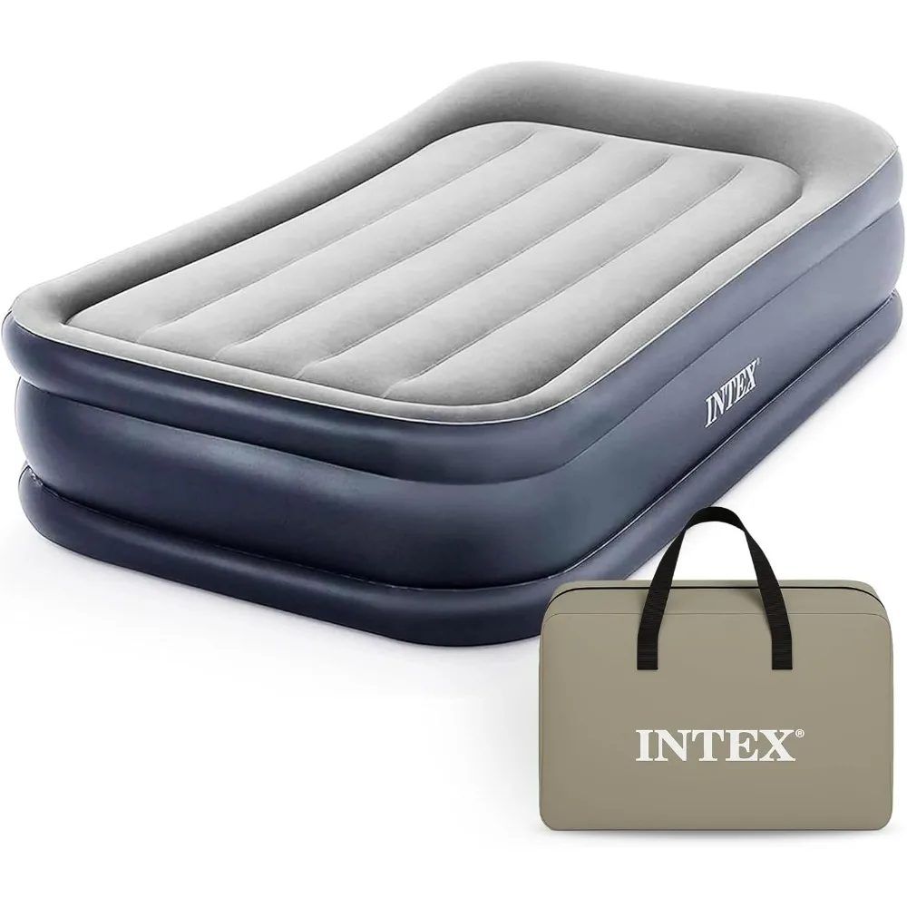INTEX 64131ED Dura-Beam Plus Deluxe Pillow Air Mattress, Fiber-Tech Twin Size, Built-in Electric Pump, 16.5in Height, 300lb