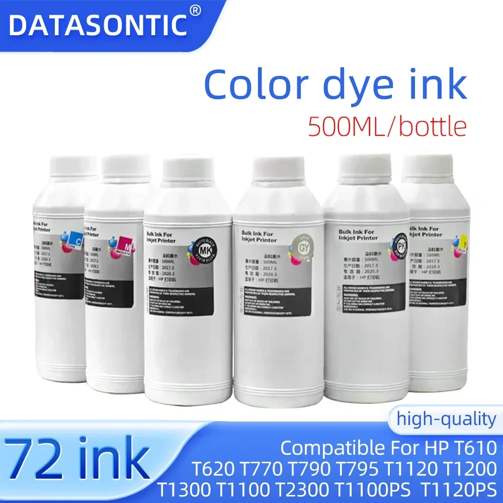 500ML Dye Ink For HP 72 Refill For T610 T620 T770 T790 T795 T1100 T1120 T1200 T1300 T2300 T1100PS T1120 T1120PS T1700PS Printer