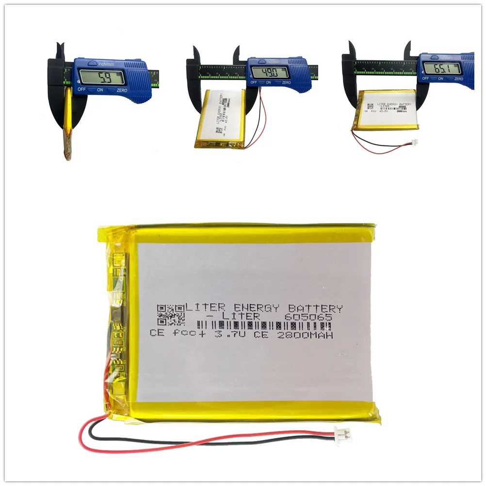 plug 1.25-2P 605065 2800mah 3.7V rechargeable li-polymer battery pack for e-books GPS PDA Recreational machines  power bank