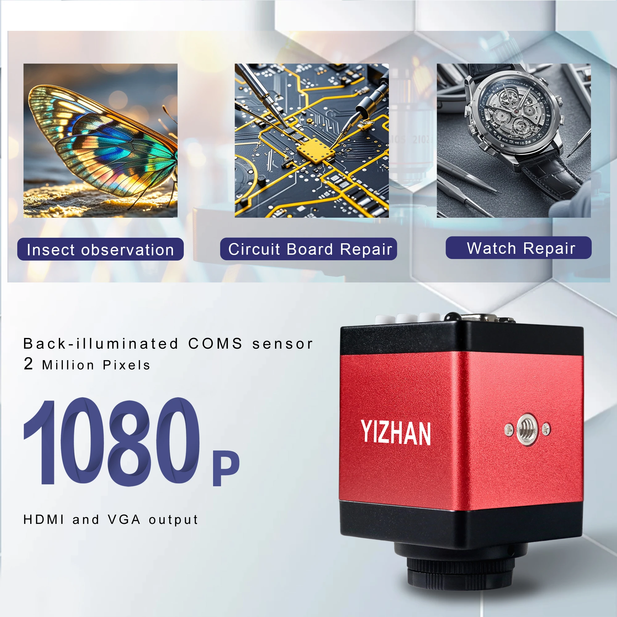 YIZHAN フル HD デジタル顕微鏡エレクトロニクス用、リモコン 150X VGA HDMI 工業用顕微鏡 PCB はんだ付け修理用