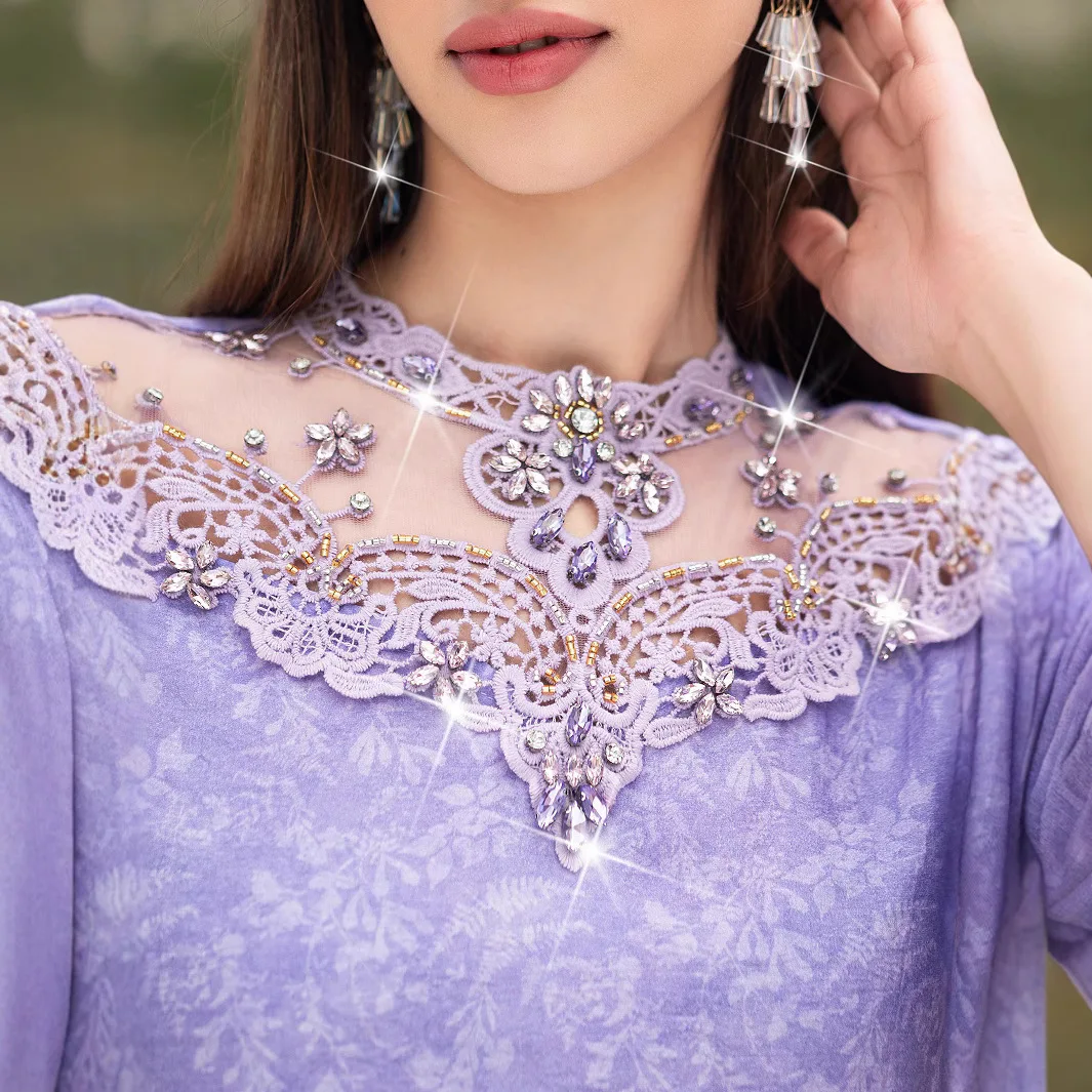 

Ba5008 Лавандово-фиолетовый лоскутный кружевной халат с вышивкой и стразами, халат Абая Рамадан, Дубай, роскошный ислам, элегантный