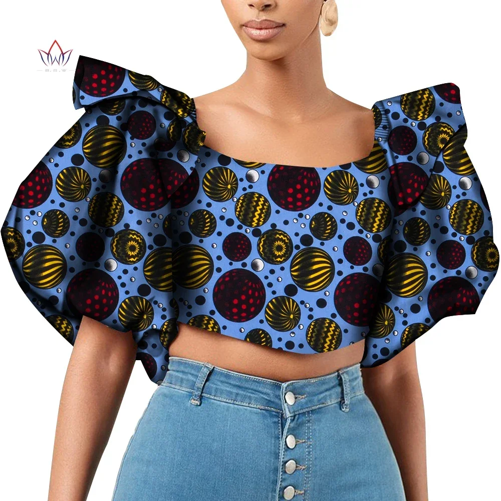 Dashiki African Shirt for Women  Riche Ankara Print Causal Shirts Tops Women African Clothing Puff Sleeve Short Shirt WY831