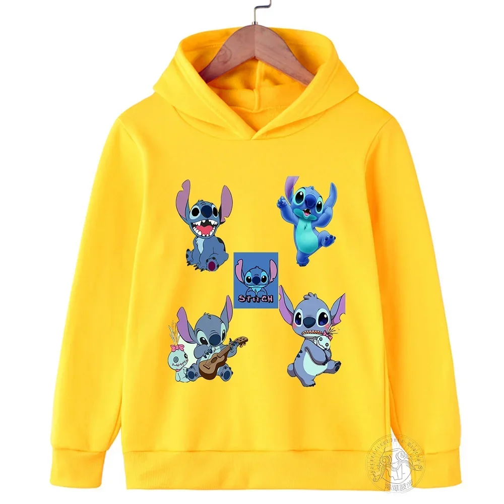 Spring Autumn Disney Stitch Children's Sweatshirt Street Fashion Baby Boys Girls Tops Sports Pullover Outdoor Kid Hooded Hoodie