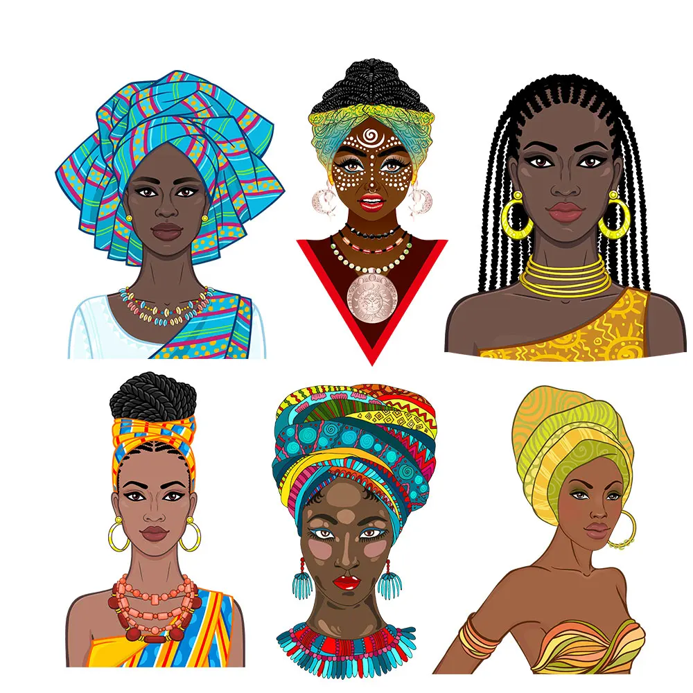 

African Woman Thermo Stickers On Clothes Patches Heat Transfert Thermocollants T-shirt Accessory Diy Washable Bag Appliques
