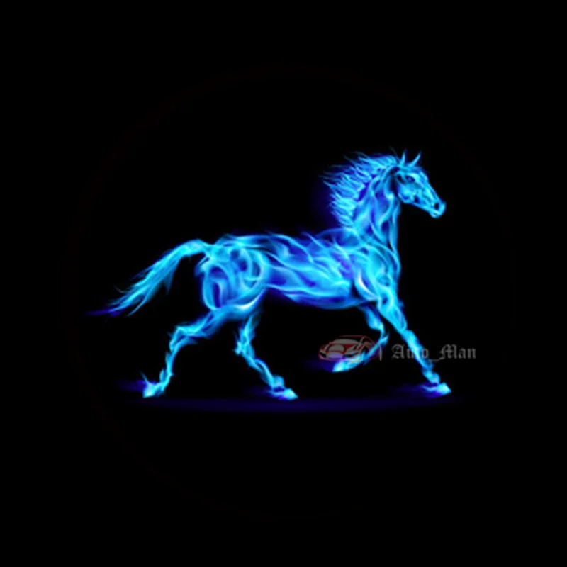 2pcs Blue Flaming Horse Logo Door Welcome Laser Projector 3D Car Puddle LED Ghost Shadow  Light For Ford Mustang