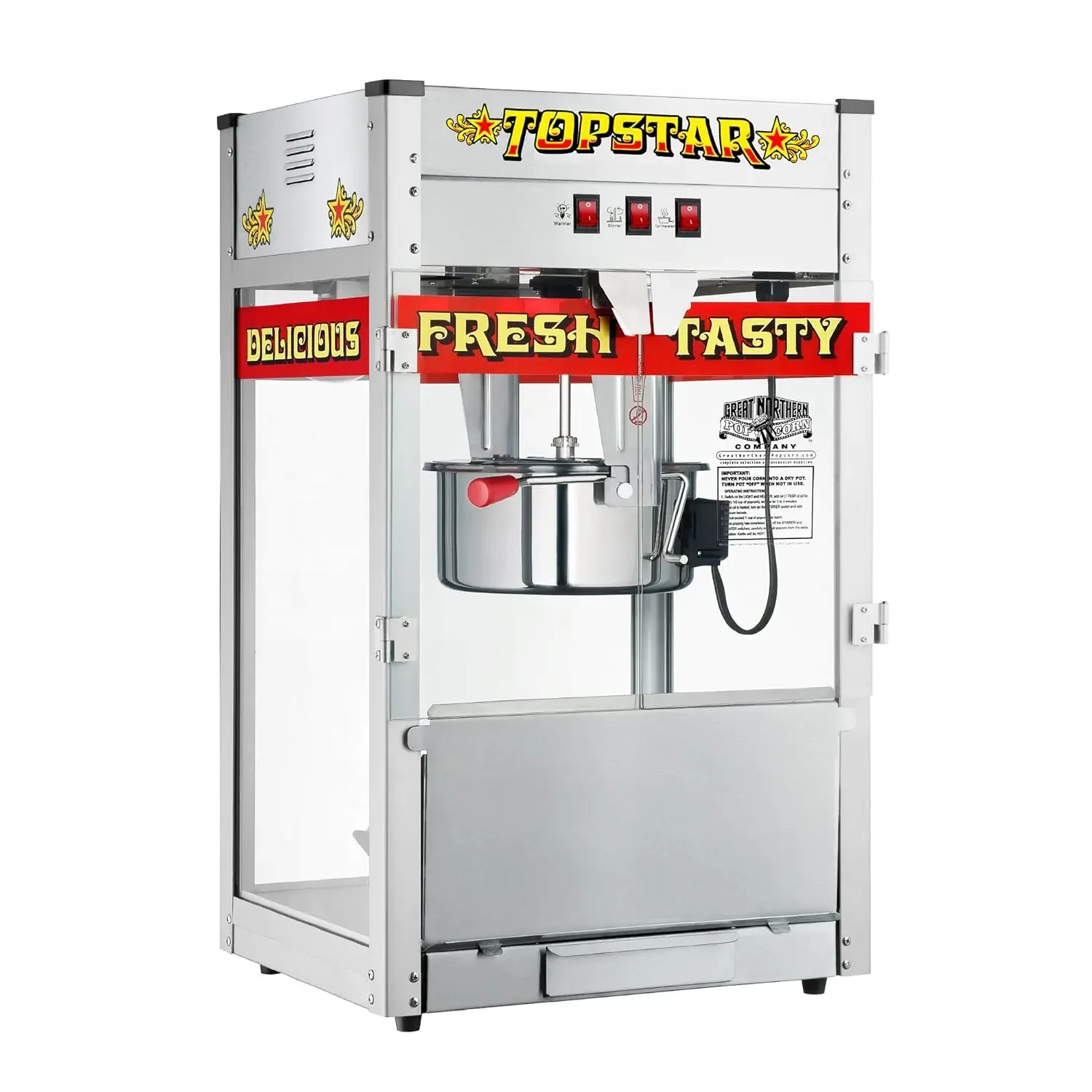 Popcorn Machine - 12oz Stainless-Steel Kettle, Reject Kernel Tray, Warming Light, and Accessories