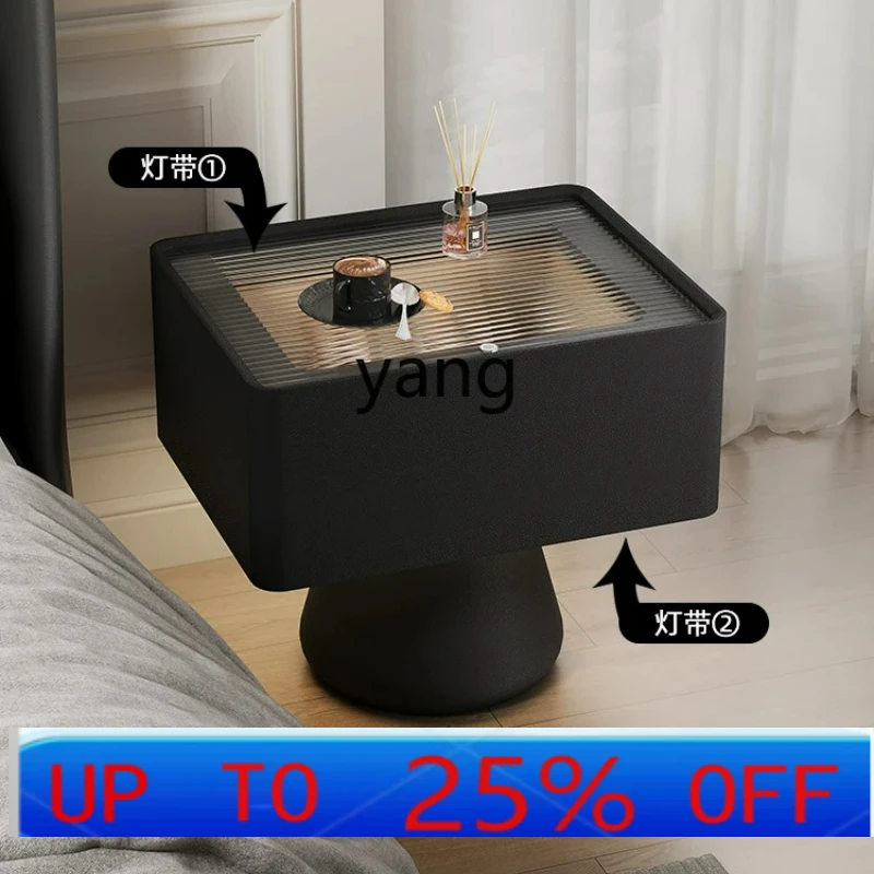 

LMM Advanced Sense Bedroom and Household Minimalist Creative Solid Wood Black Bedside Cabinet with Light Integrated