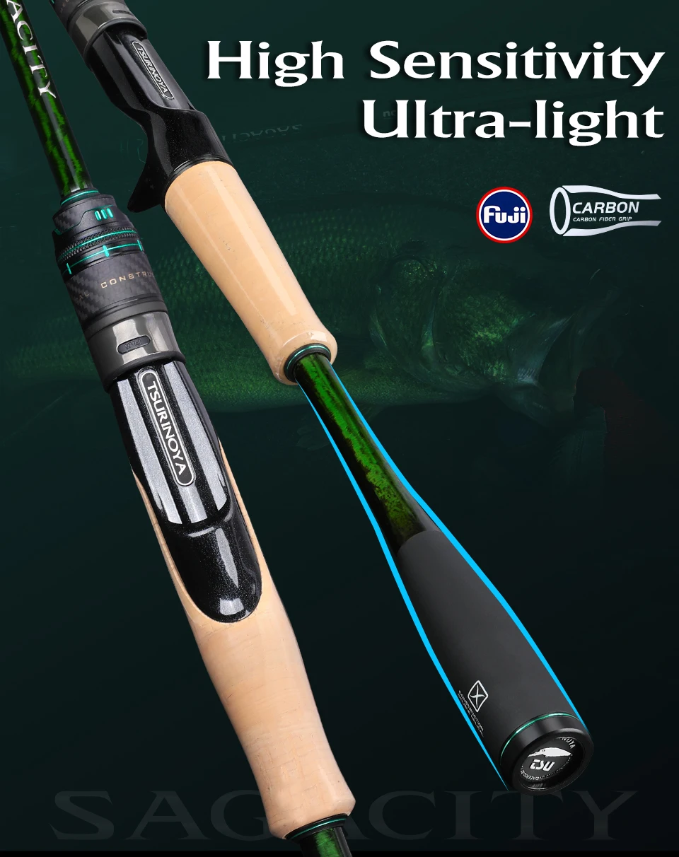 TSURINOYA F Action L ML M MH SAGACITY Race Bass Fishing Rod FUJI Guide Rings 1.96m 2.03m 2.06m 2Section Spinning Casting Carbon
