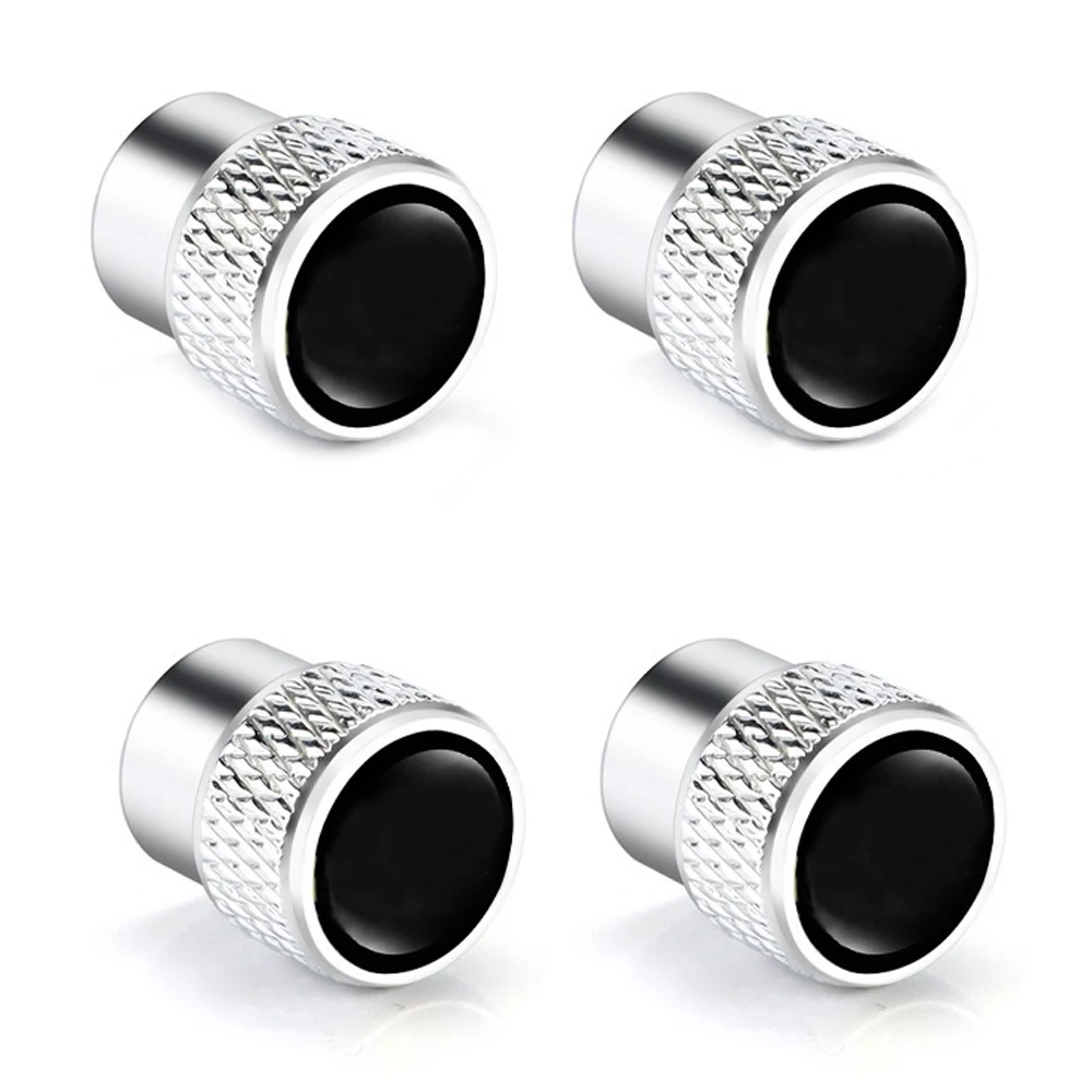 

4PCS Car Tire Valve Caps, Aluminum Alloy Air Valve Stem Covers Black Silver with Logo, Universal Tire Accessories