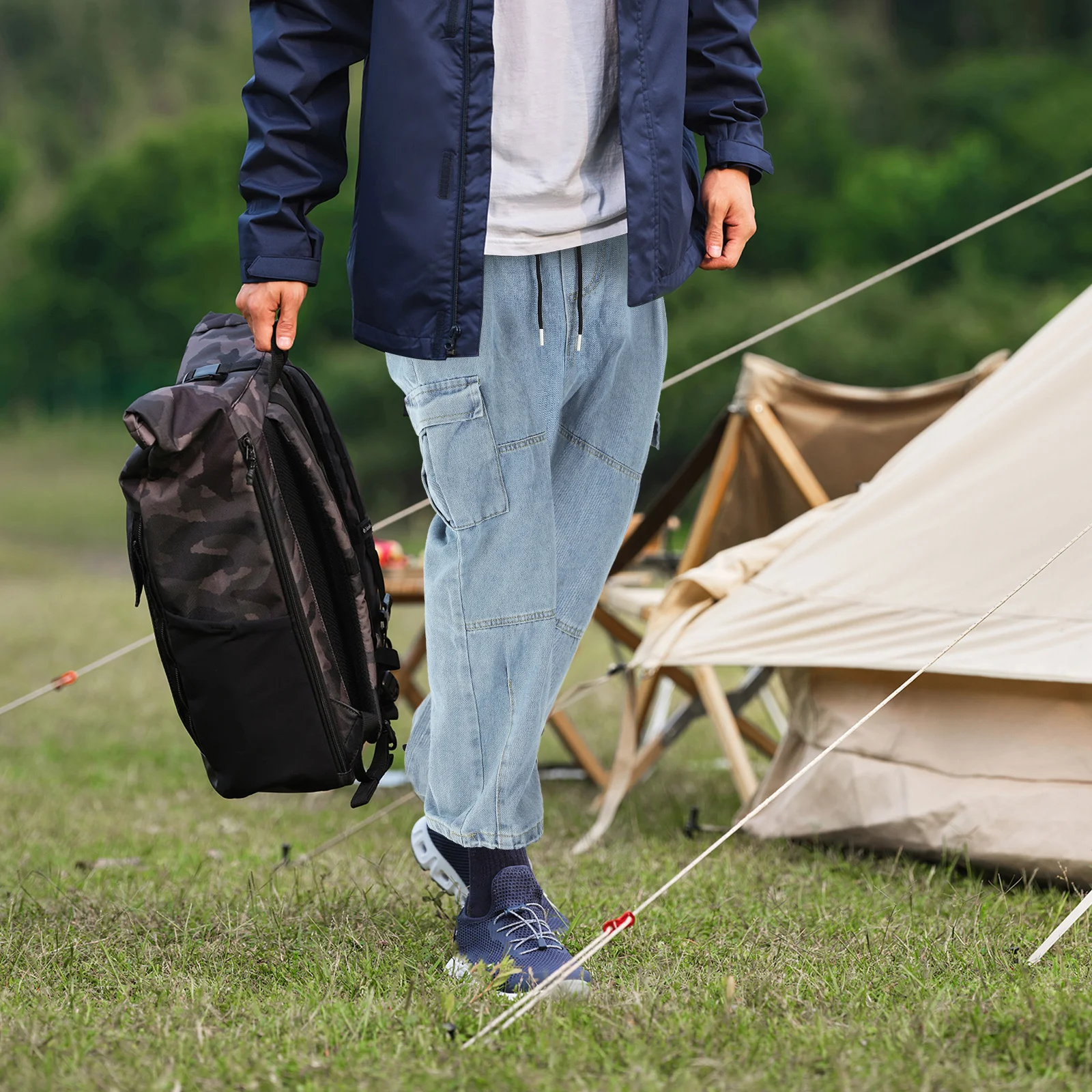 

Men'S Wide Leg Cargo Jeans Loose Fit Stretch Cotton Work Pants Baggy Casual Trousers For Outdoor Hiking Carpenter Style