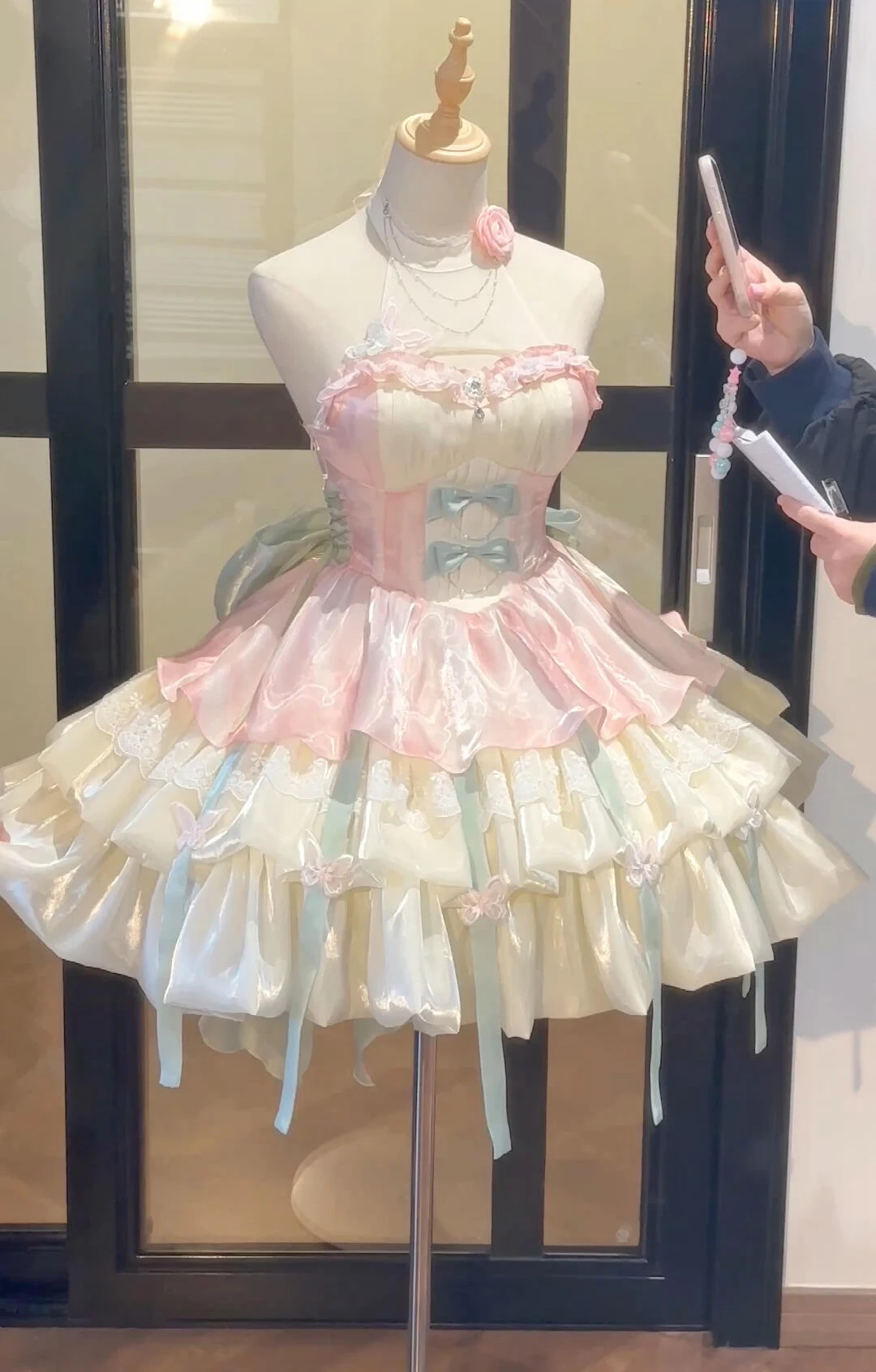 

Pink Green Lolita Short Puffy Skirt Princess Style Pure Desire Strapless Dress Summer 2025 Fashion Set Student Uniform Workwear