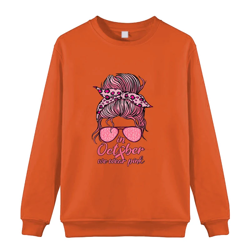 New Breast Cancer Sweatshirts Round Neck Long Sleeve Loose Autumn Winter Couple Sweatshirt Clothing Women Men Pullovers