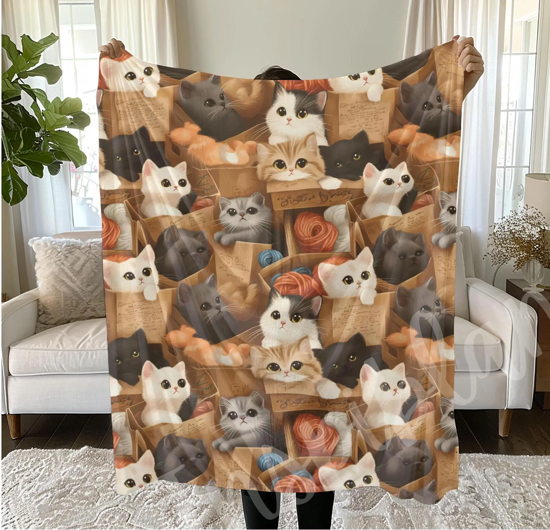 Cute Cat Throw Blanket, Adorable Kitty Bedding, Funny Cat Mom Gift, Cozy Sofa Decoration, Pet Lover Holiday Present