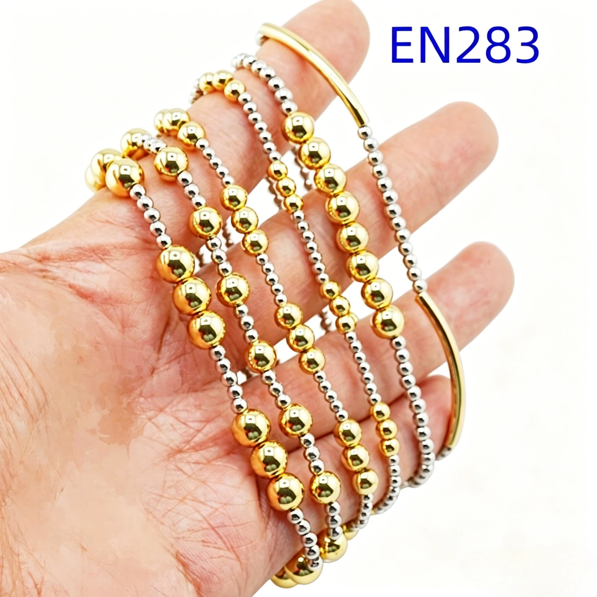 

VKVVA Gold-plated & Silver-plated Tone Mixed Metal Beaded Stretch Bracelet Set, Minimalist Stackable Fashion Jewelry for Women