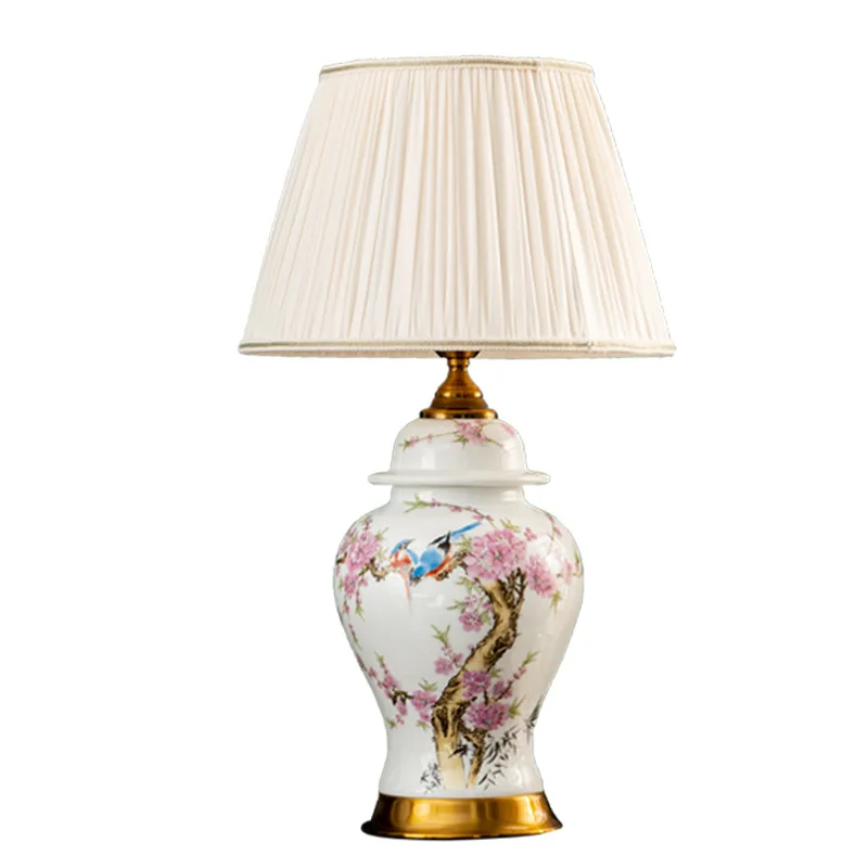 

New Chinese pastel porcelain Jingdezhen ceramic desk lamp, living room bedroom hotel bedside lamp