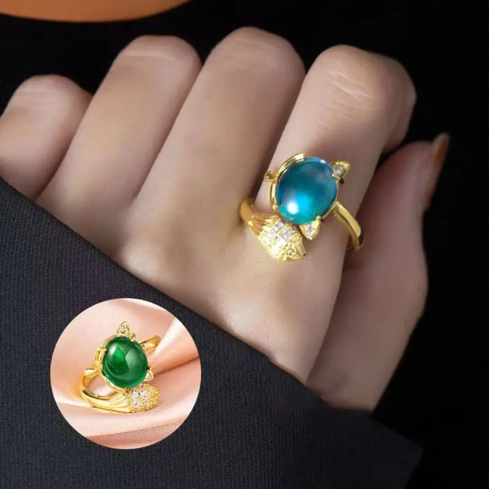 Color Shift Thermochromic Ring Adjustable Open Gradient Temperature Control Ring Oval Shape Delicate Mood Rings Ins Style