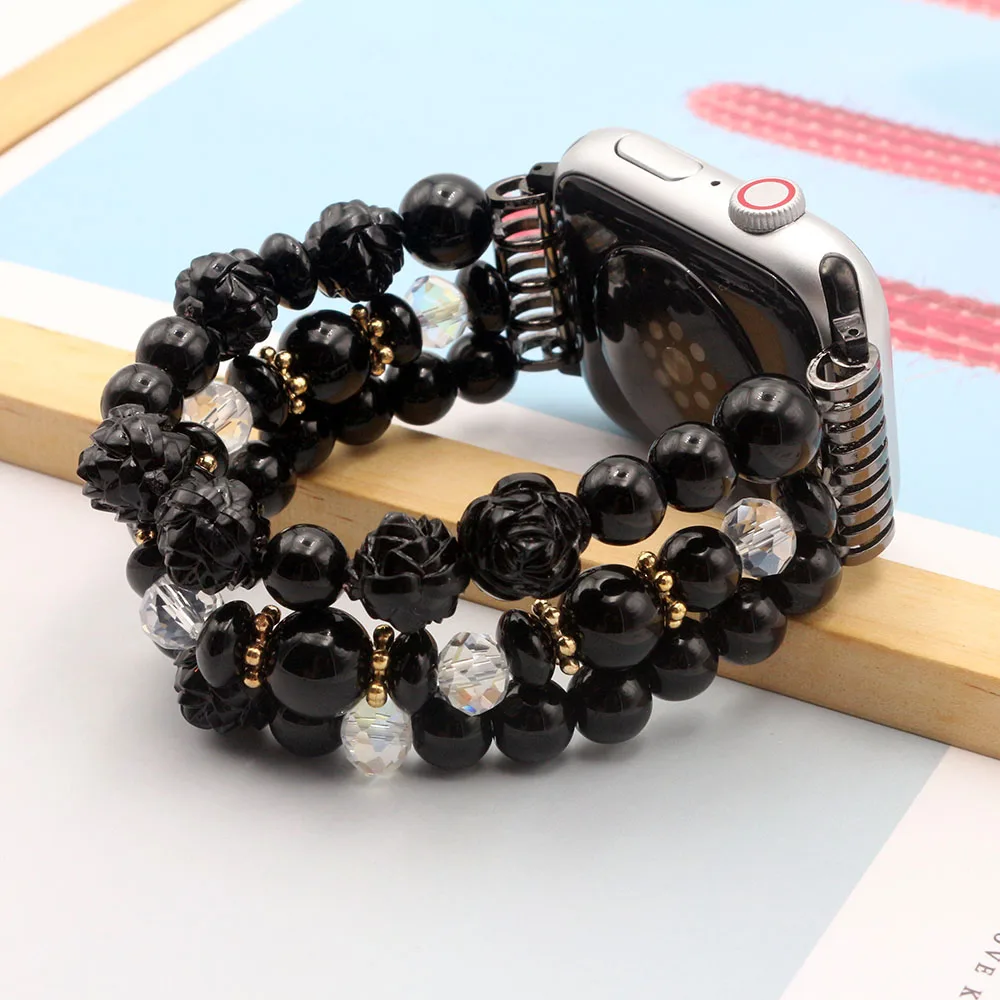 New 49mm Beaded Bracelet for Apple Watch Band 40mm 38mm 41mm Series 9/8/7/SE/6/5/4/3 Women Dressy Wristband Handmade Stretchy