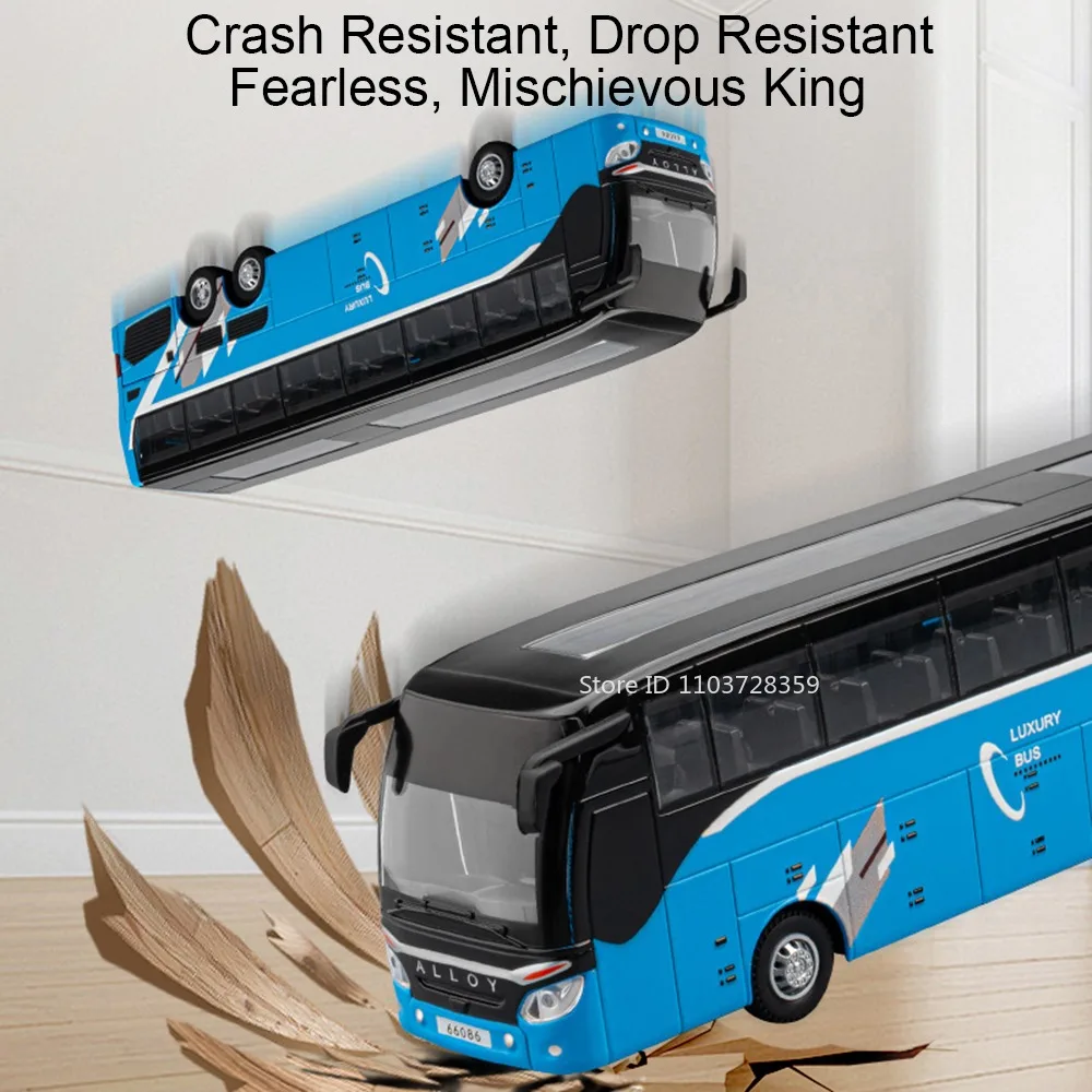 Modelo de juguete 1:30, autobús de una sola plataforma de larga distancia, modelos en miniatura fundidos a presión de Metal, puertas con luz de sonido, espalda abierta, regalos para niños