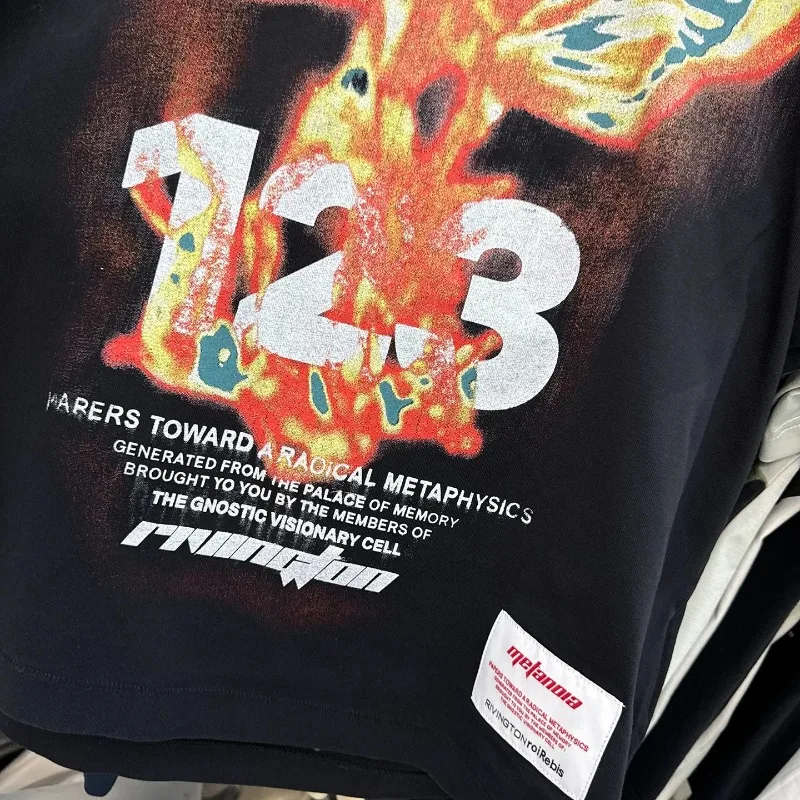 Orange Lava Print Pattern RRR-123 Short Sleeves Men Women Wash Black Casual Oversized T Shirt