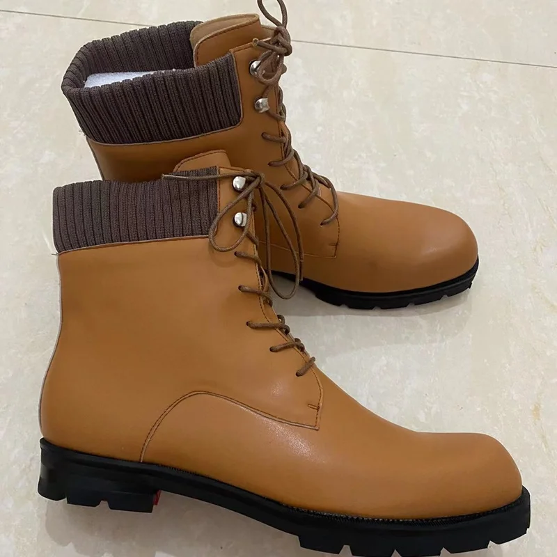 British Style Brown Leather Lace-up Winter Ankle Boots Calf-length Tactical Boots Mens Safety Shoes Luxury Work Shoes