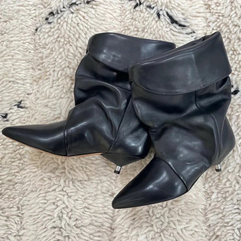 

Eilyken Women Ankle Boots Pointed Toe Low Heels Short Booties Booties Designer Turned-over Edge Winter Autumn Ladies Shoes