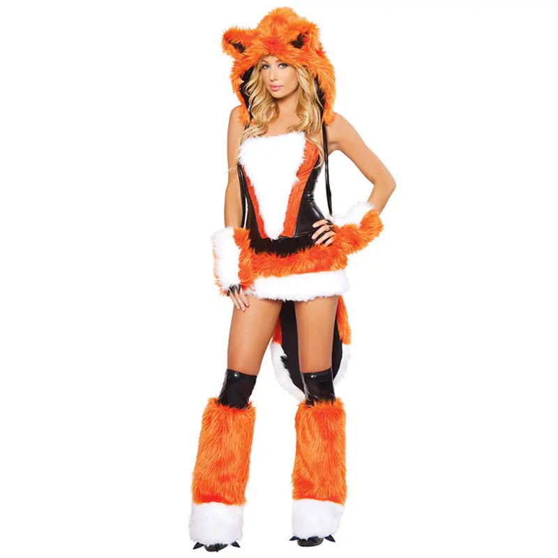 Fantasia de Cosplay Fox Laranja Feminina, Roupa de Halloween, Festa de Carnaval, Vestido extravagante, Cauda Grande, Fofa, Animal, Adulto