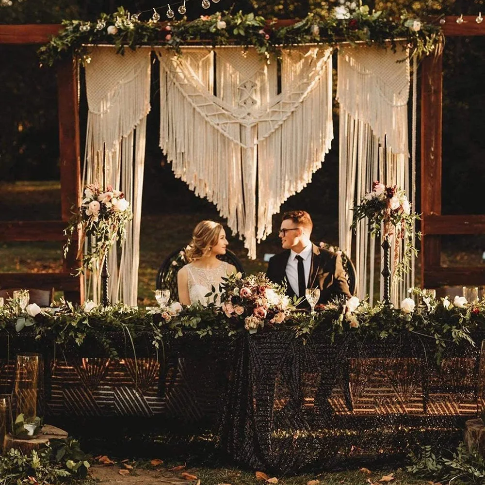 Hand-woven Bohemia Macrame Cotton Door  Window Curtain Tapestry Wall Hanging Art Tapestry Wedding Backdrop Tapestry Decoration