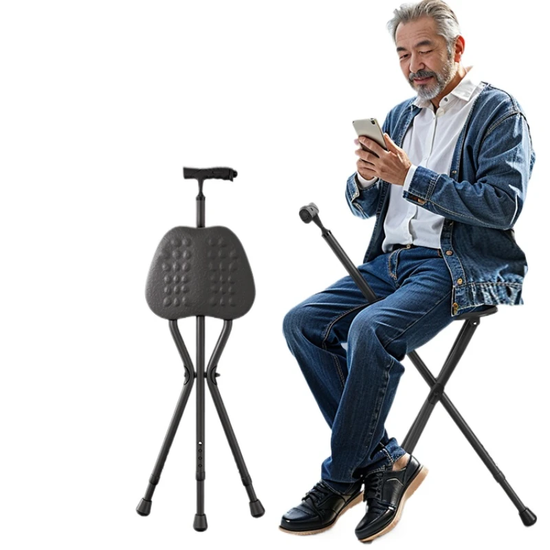 Lo sgabello della stampella il deambulatore antiscivolo per anziani pieghevole e portatile sit on The dual-purpose cane chair walking aid con sedile