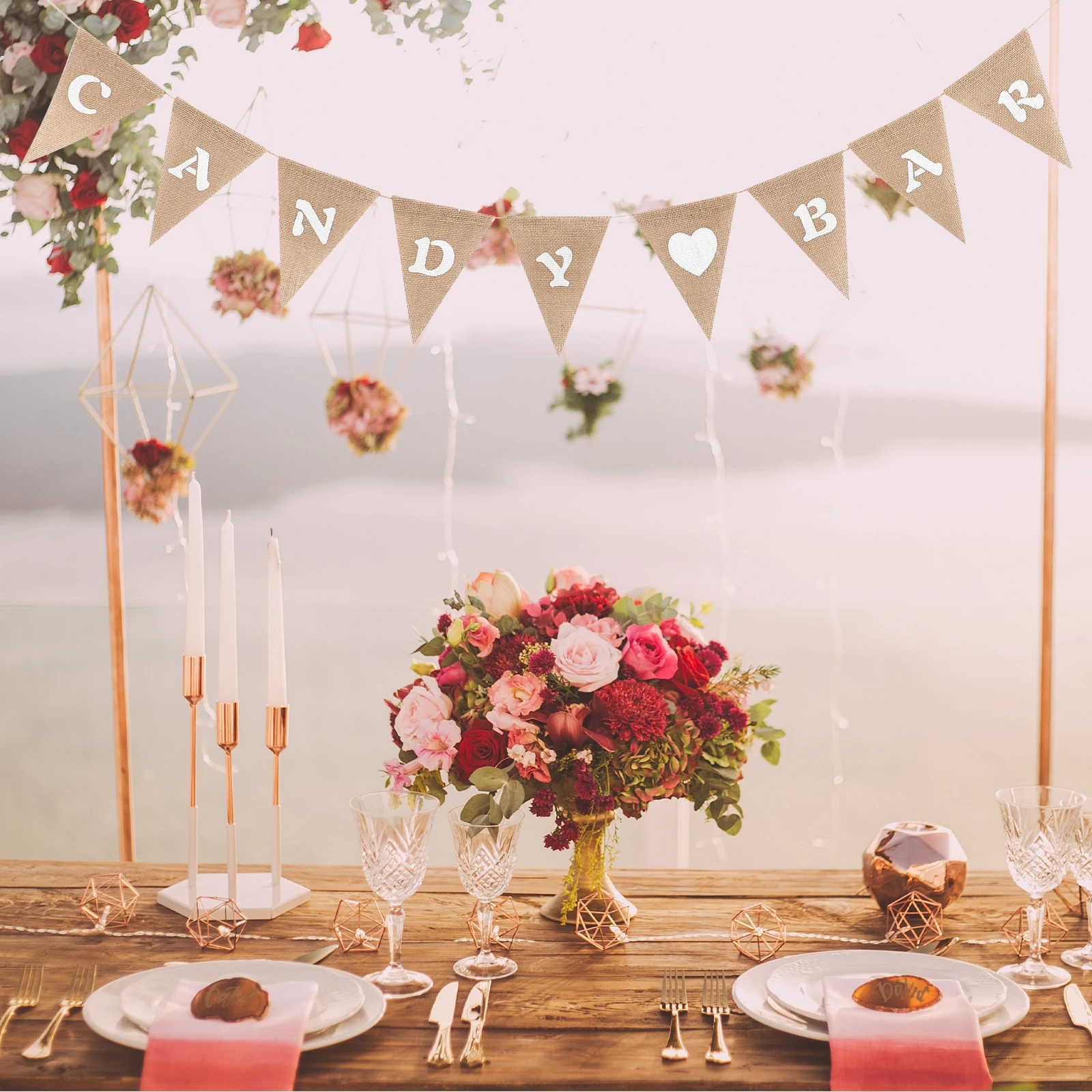 

Candy Bar Burlap Flags 13X17Cm White Brown Triangle Bunting For Wedding Party Decoration Hessian Banner Streamer