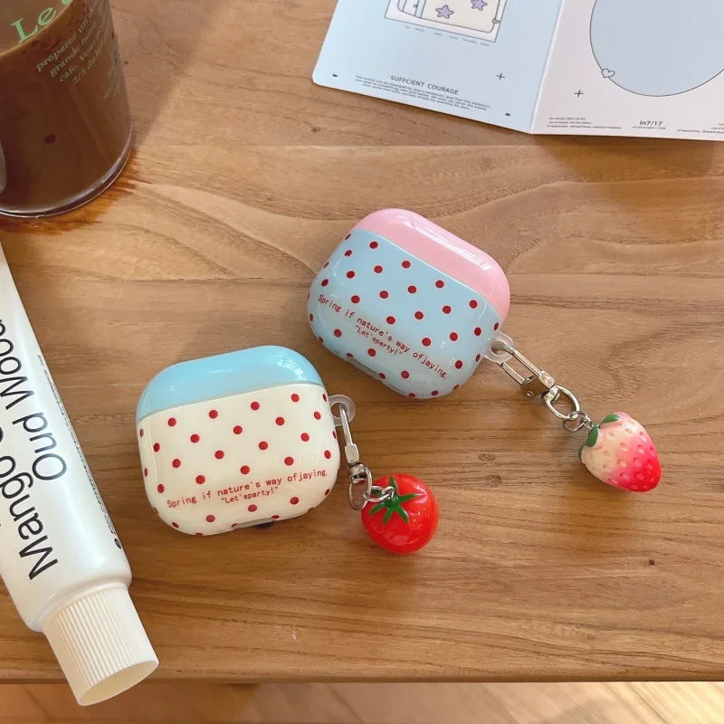 Ins Cute Tomato Strawberry Pattern Anti-fall IMD Earphone Case with Pendant for Airpods Pro, Pro2, Pro3, 1, 2, 3, 4