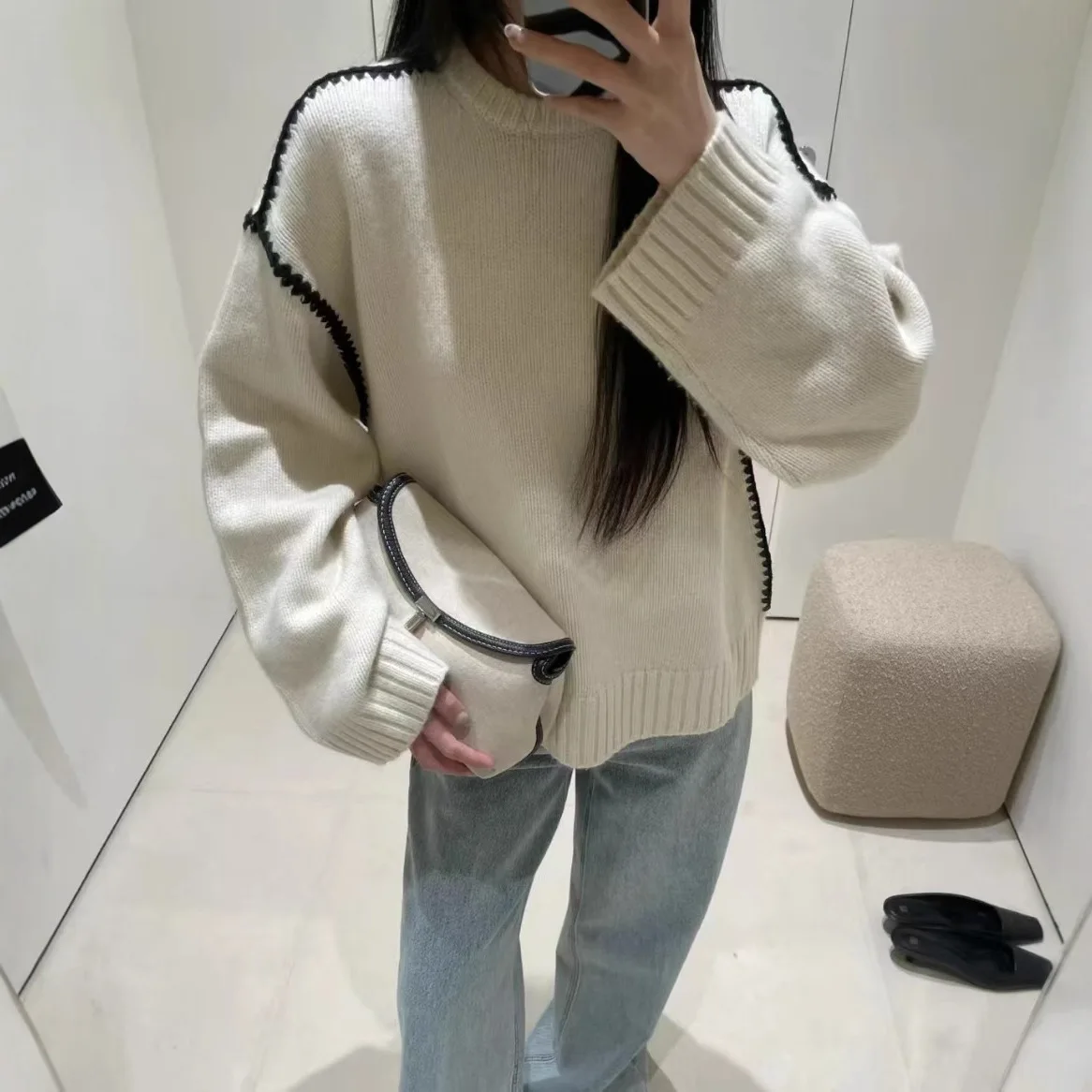 

New Style for Early Autumn 2025, Niche Round Neck Crochet Sweater, Women's Cardigan, Loose Knit Sweater, Women's Clothing