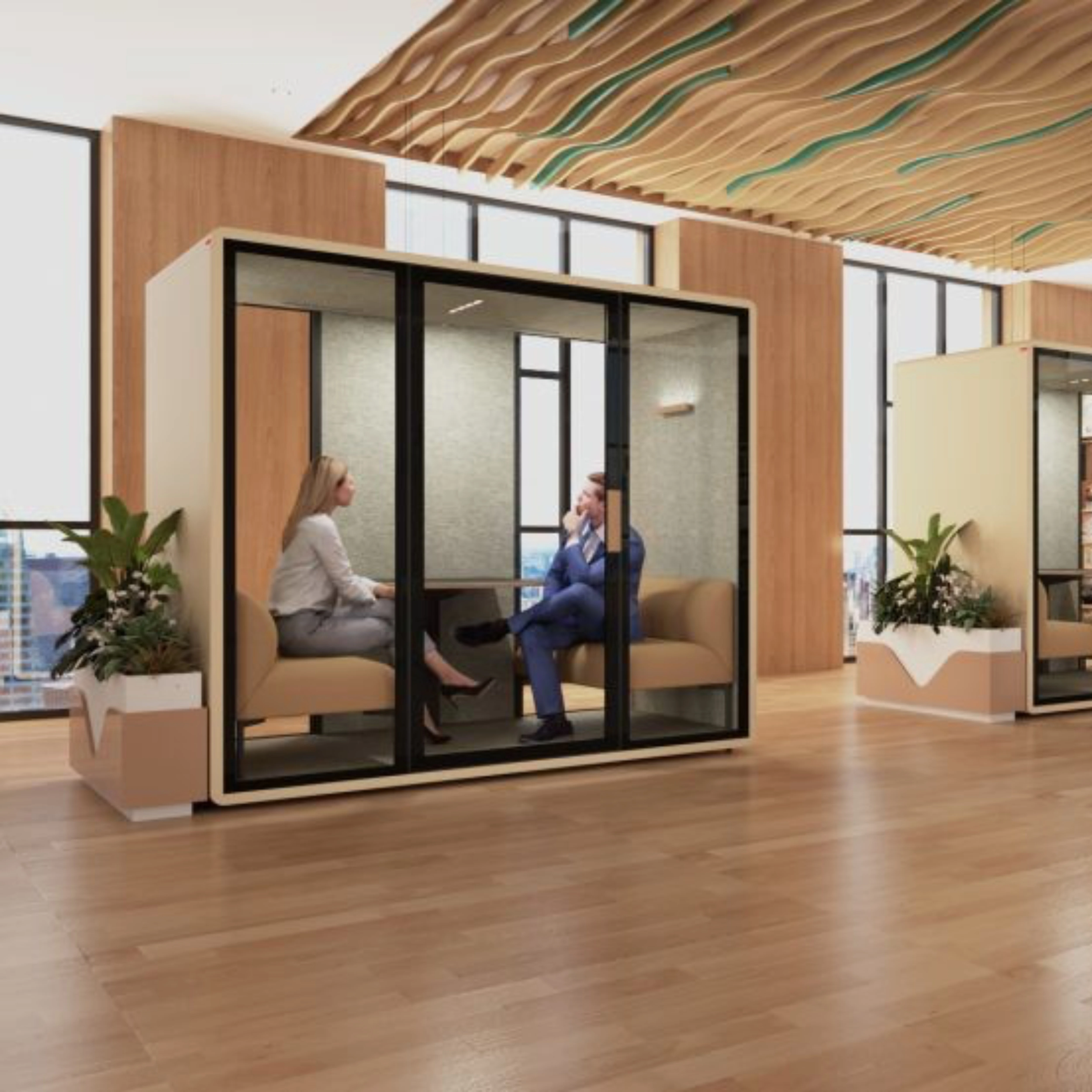 Modern Open Office Building Soundproof Work Pod With Ventilation Fan And Power Outlet For Focus Workspace