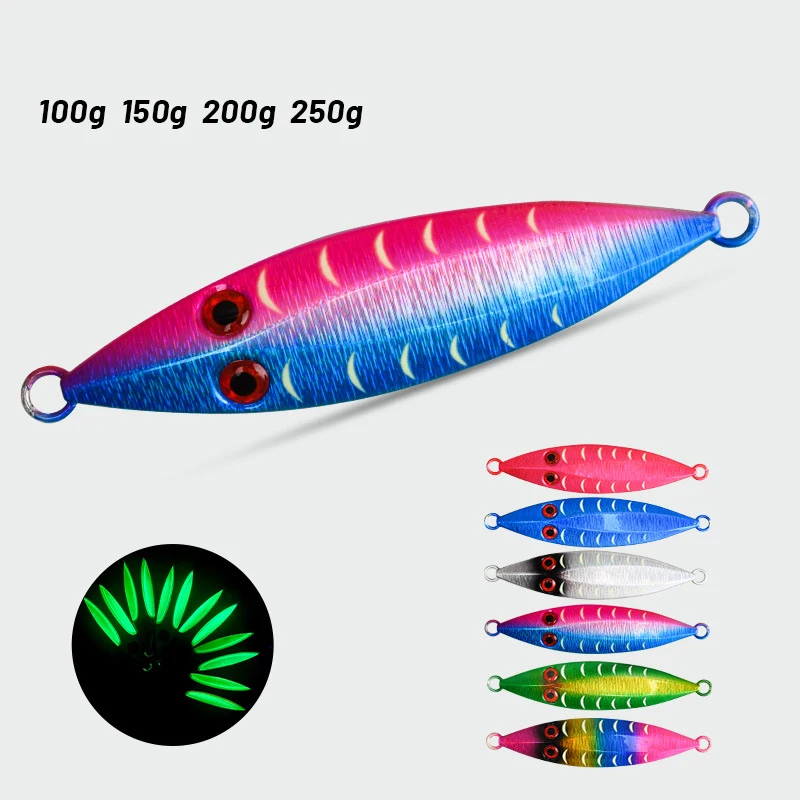 

100 г-250 г длинная литая светящаяся тонущая ложка для отсадки, имитация идеально подходит для рыбалки на лодке, медленная приманка для тунца, аксессуары для рыболовных снастей