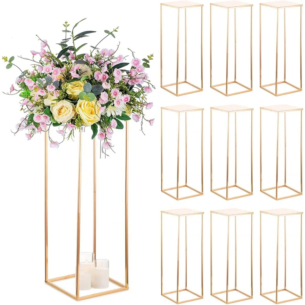 Floor-to-ceiling vase wedding tabletop decoration, 10 piece metal column geometric flower stand with plates 31.5 inches high