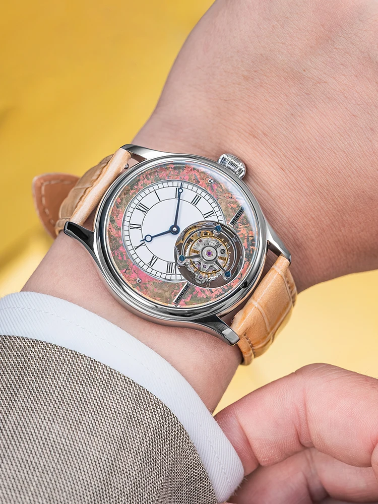 Merkur 100% توربيون ساعة رجالية ساعة ياقوت للرجال ساعات المعصم الميكانيكية Relogio Masculino ساعة الأعمال الأرجوانية 42 مللي متر