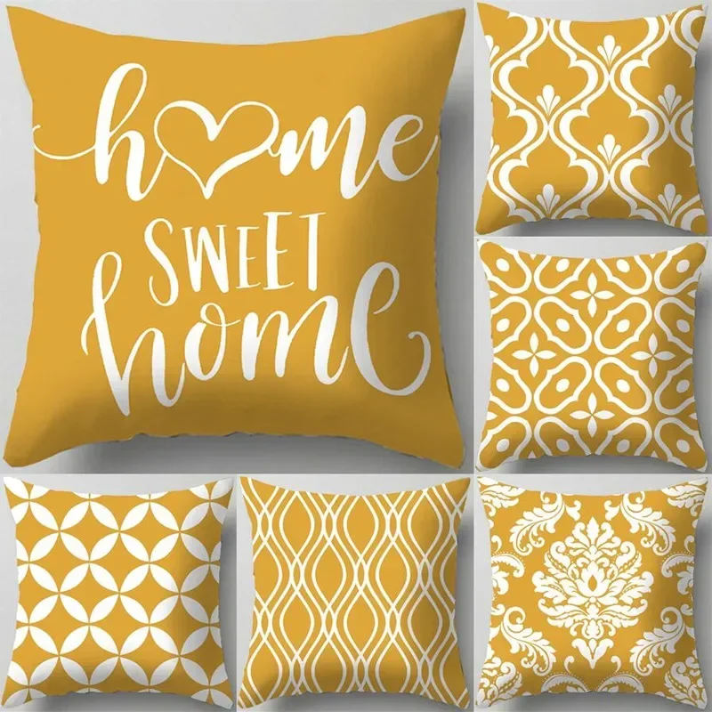 

Yellow Geometric Pattern Cushion Cover Nordic Living Room Pillowcase Home Decorative Sofa Cushions Throw Pillow Cover