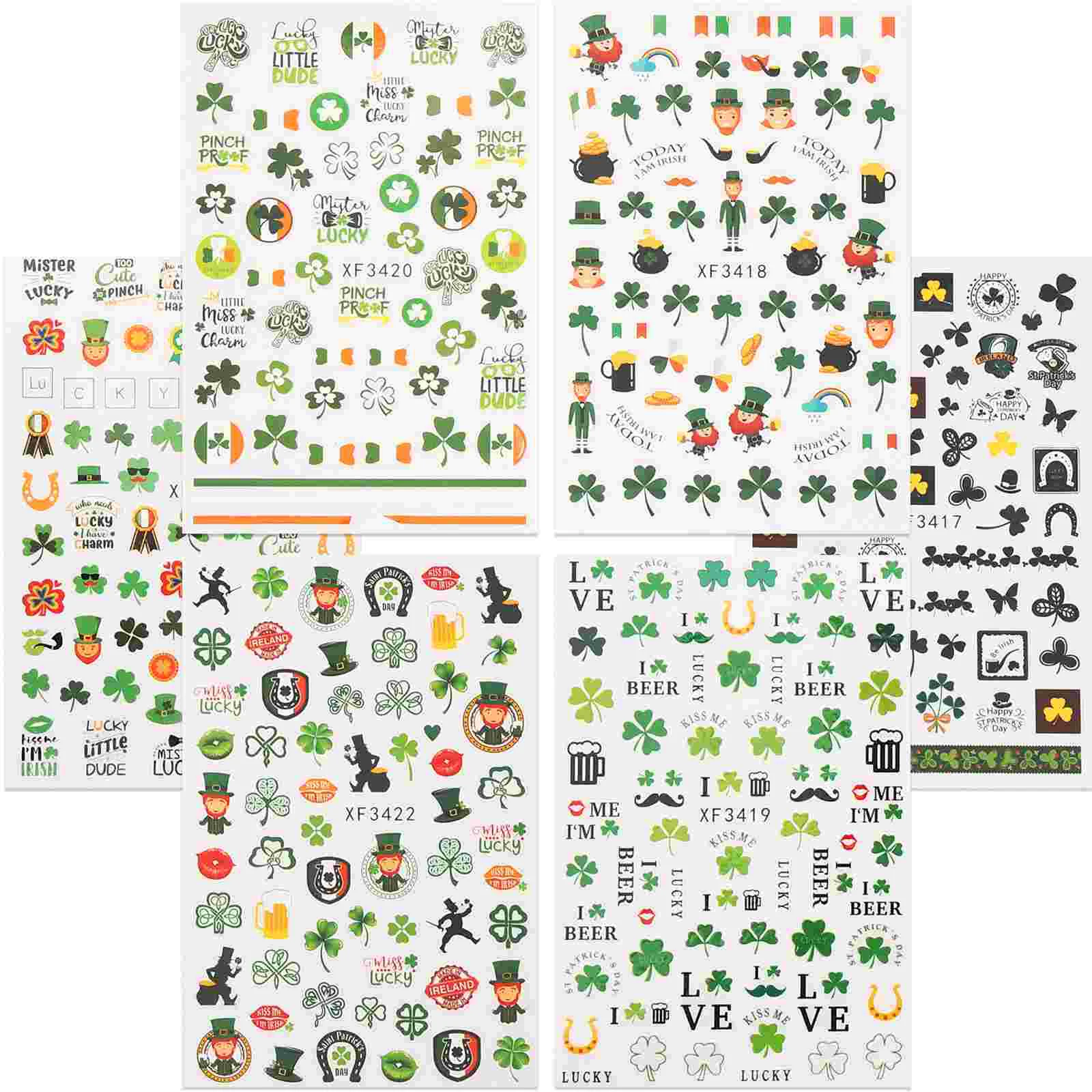 Наклейки на ногти в стиле Дня Святого Патрика, 6 листов