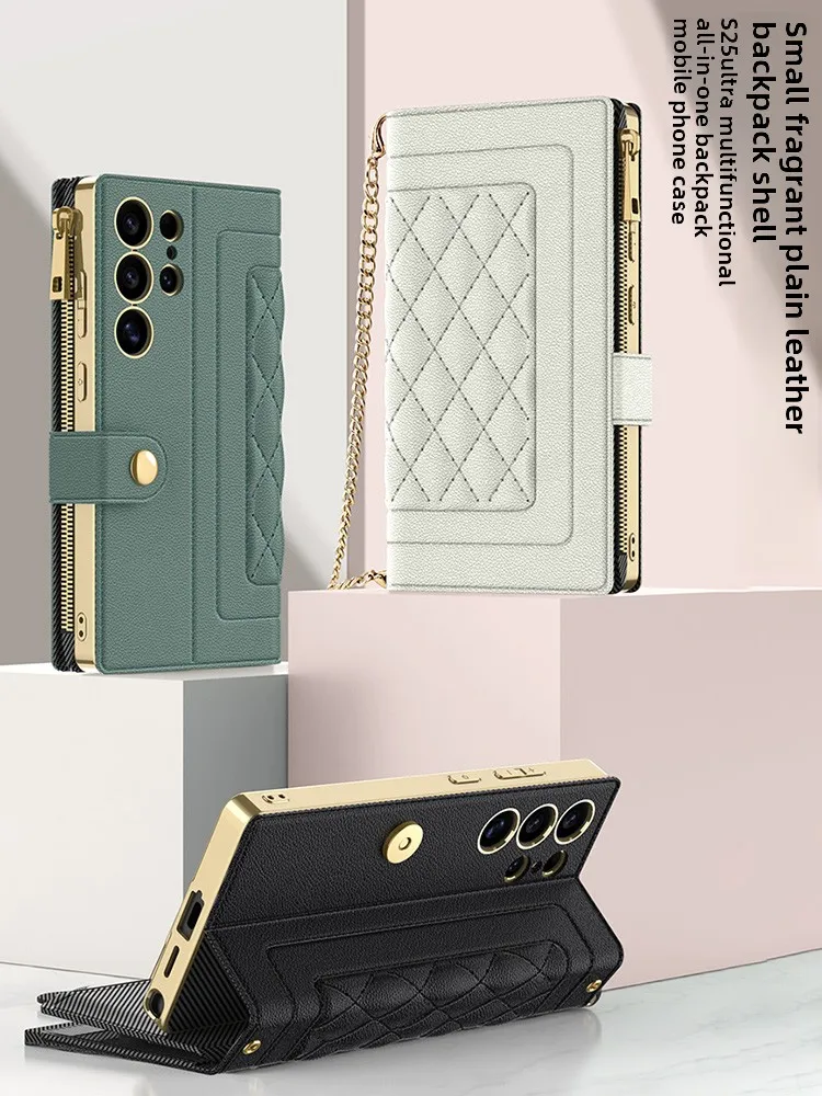 

Premium Crossbody Strap Wallet Phone Case PC+Leather Hard for Samsung Galaxy S25 Ultra For Noble Ladies, Pair With Evening Dress