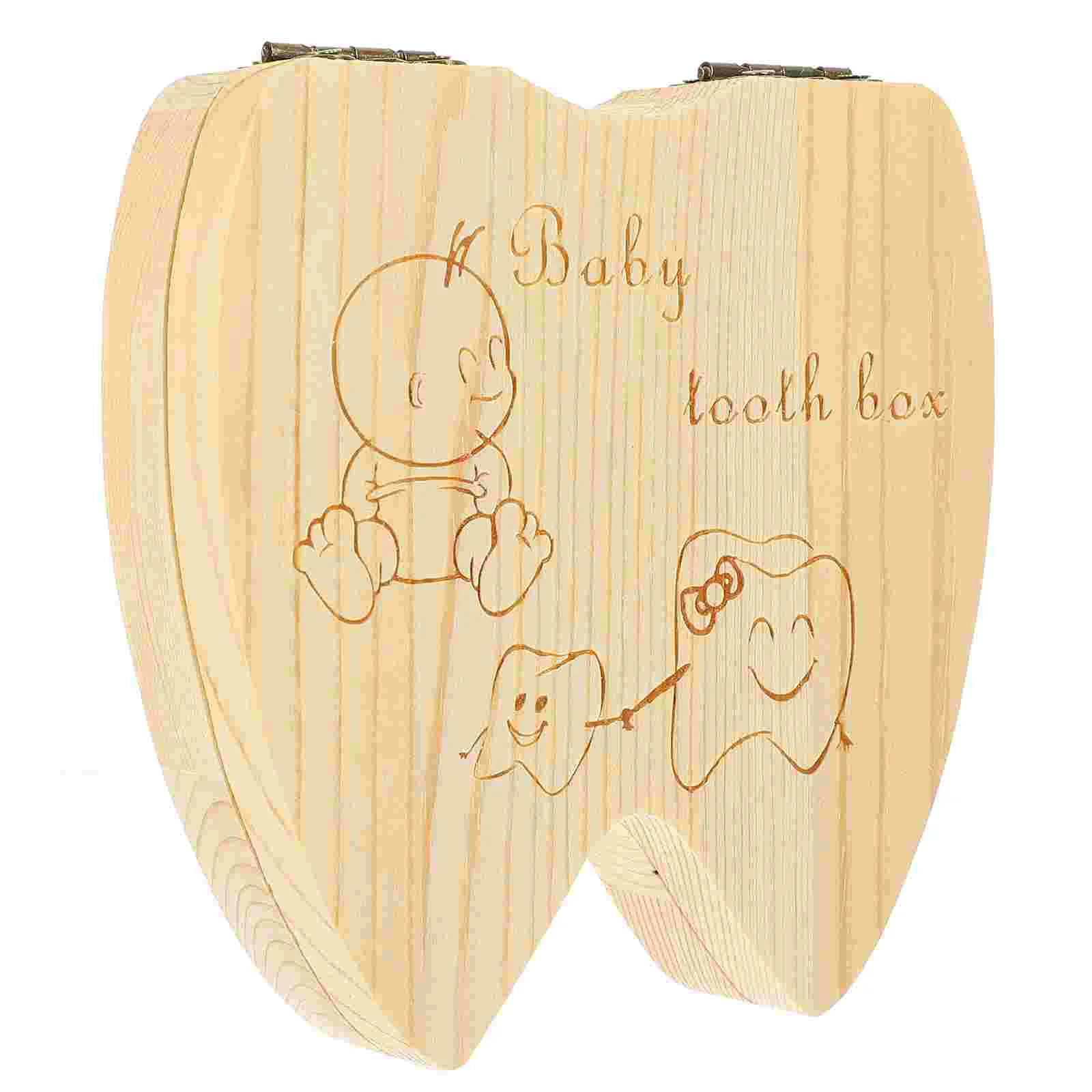 

Children's Baby Teeth Preservation Box Eco Friendly Wooden Keepsake Storage Container for First Lost Tooth Record for Boys