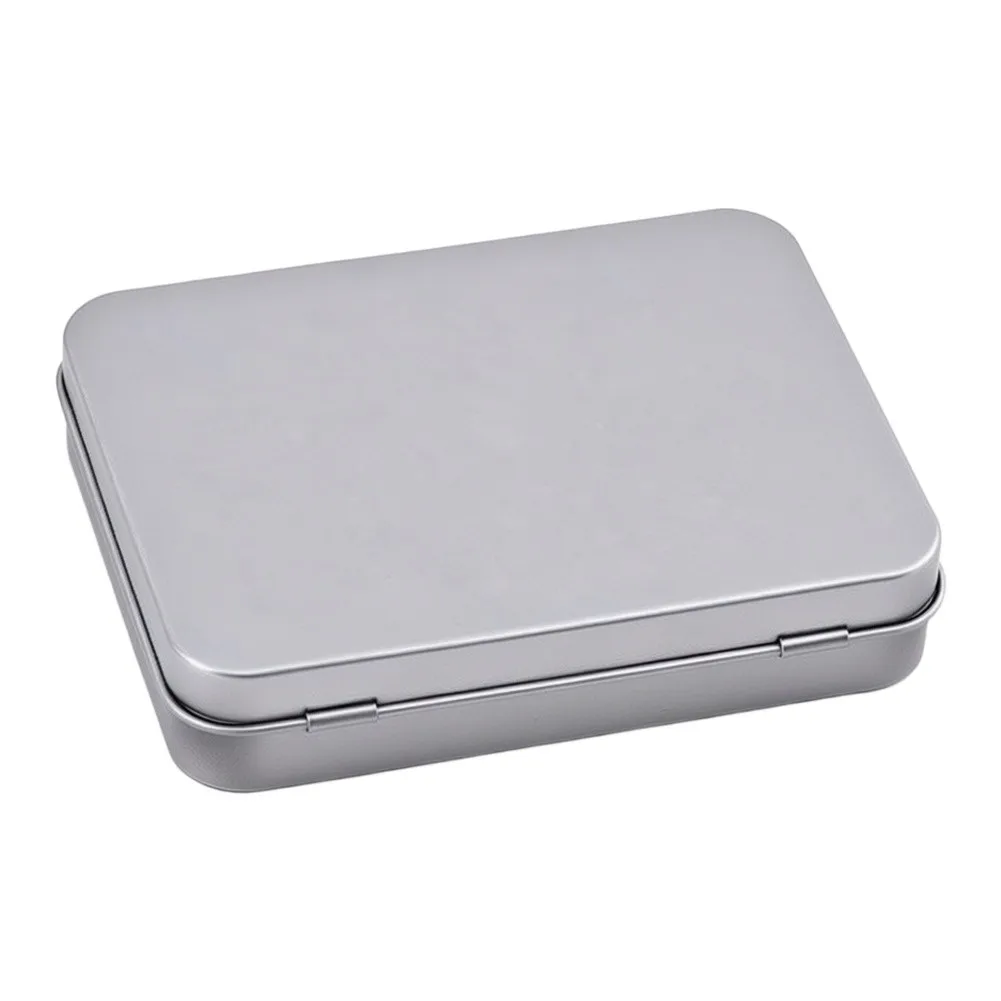Silver-Finished Iron Storage Container 115mm x 85mm x 22mm with Integrated Hinge Lid for Organizing Essentials