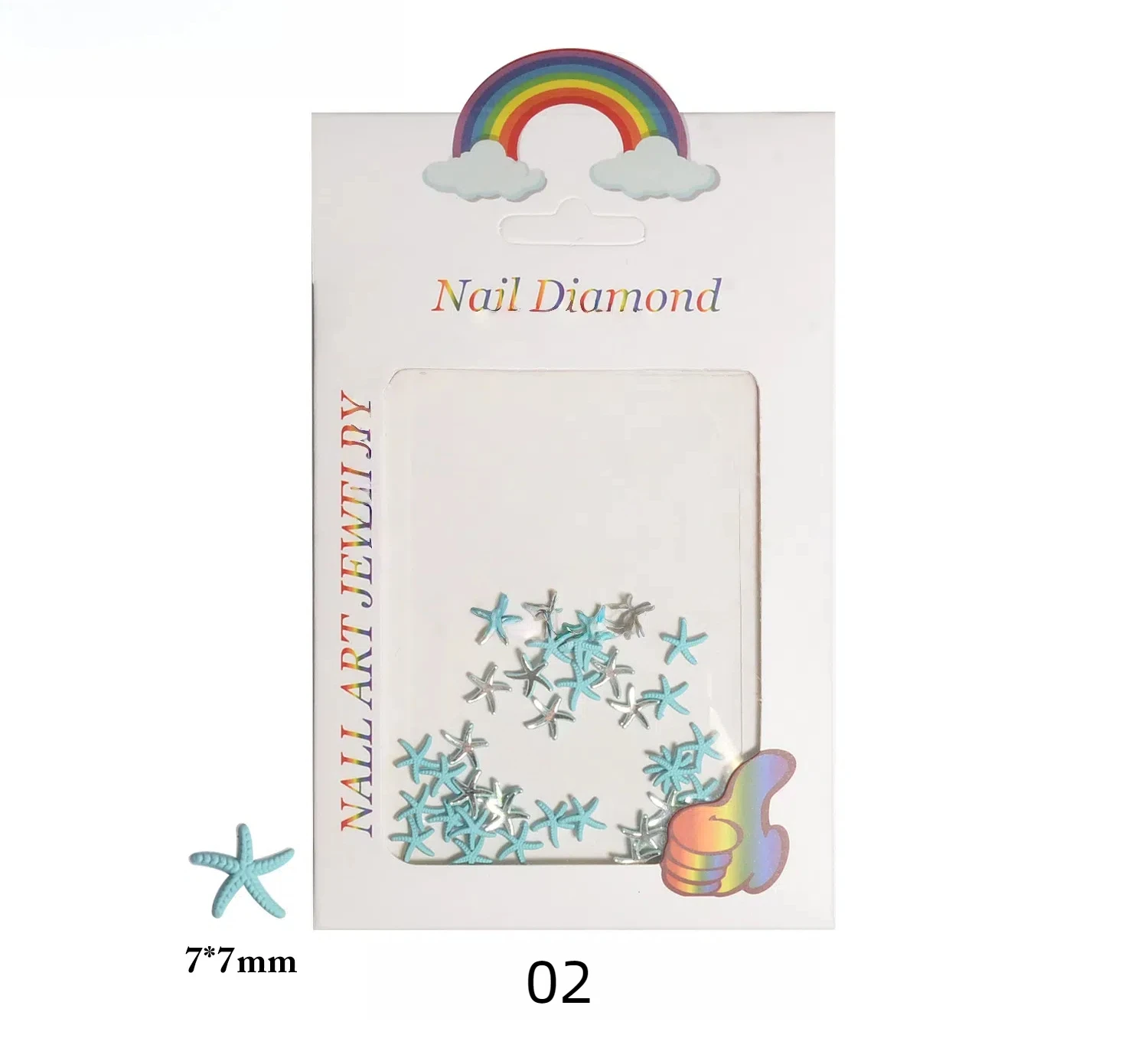 50 pçs/saco tema oceano 7x7mm 3d estrela do mar jóias de unhas liga colorida metal cinco pontas diy acessórios de unhas