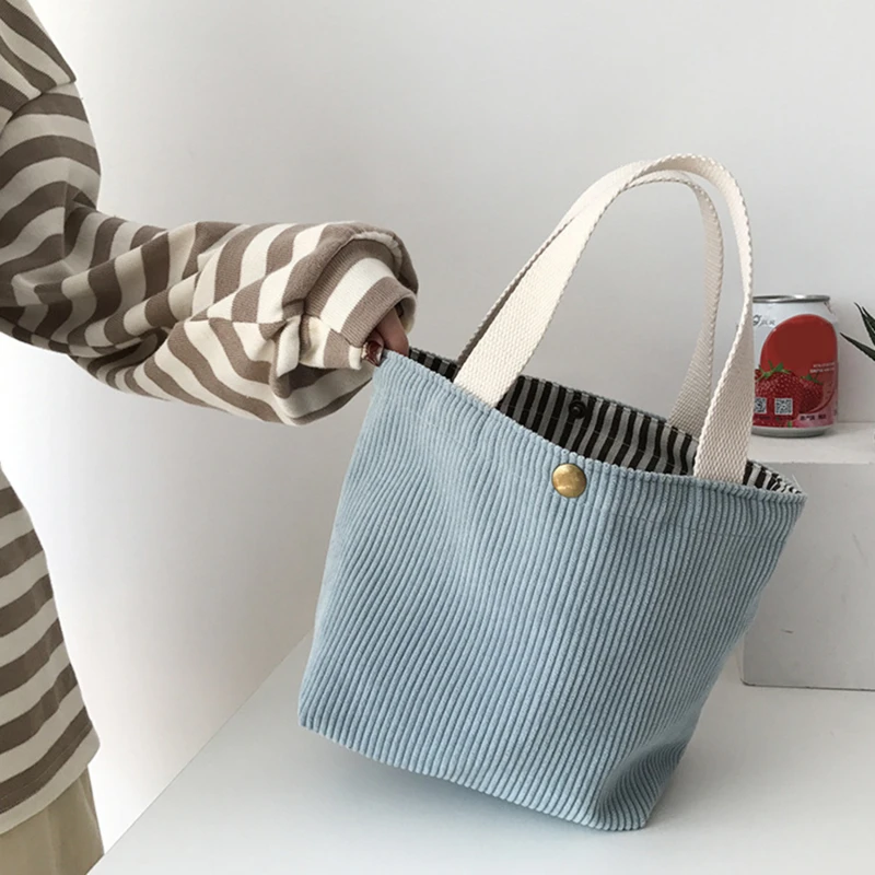 Lunch Bag Corduroy Canvas Lunch Box Drawstring Picnic Tote Eco Cotton Cloth Small Handbag Dinner Container Food Storage Bags