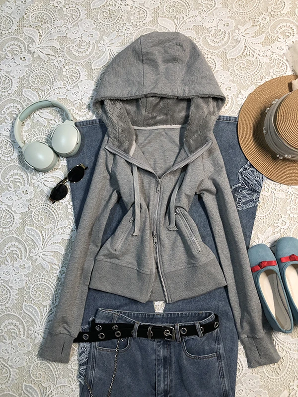 

Оригинальная женская толстовка BaoYao Girl с двойной молнией, осенняя универсальная верхняя одежда в уличном стиле, с длинными рукавами, из смесового хлопка