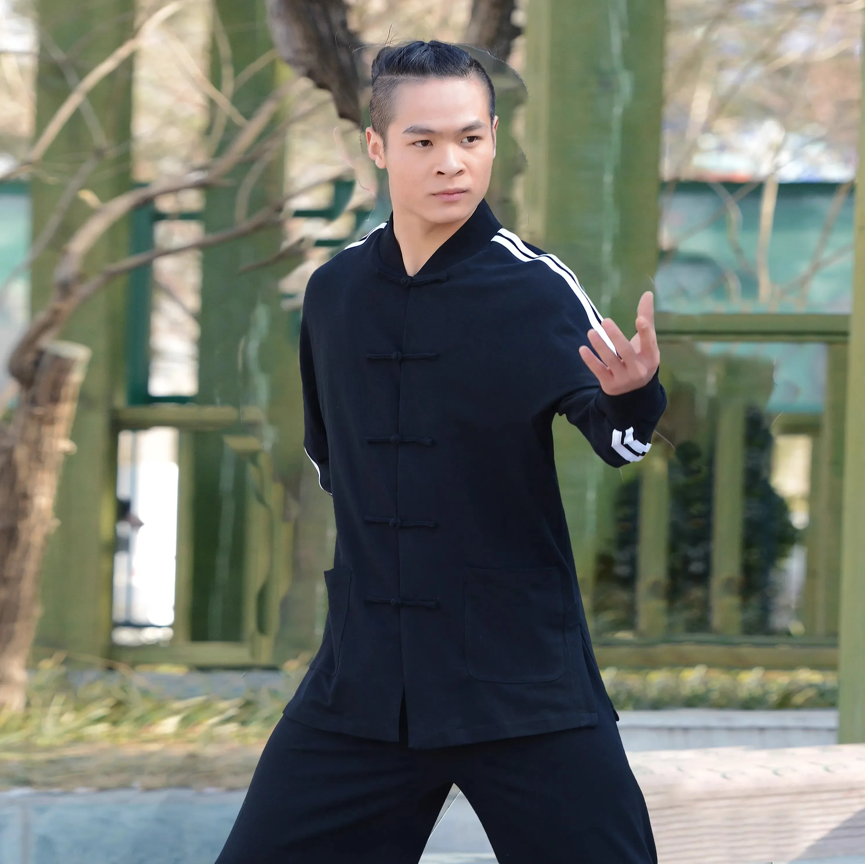 Mundur Tai Chi Odzież Wu Shu z długim rękawem Tradycyjne chińskie ubrania Kung Fu Unisex Czarna szara kurtka i spodnie