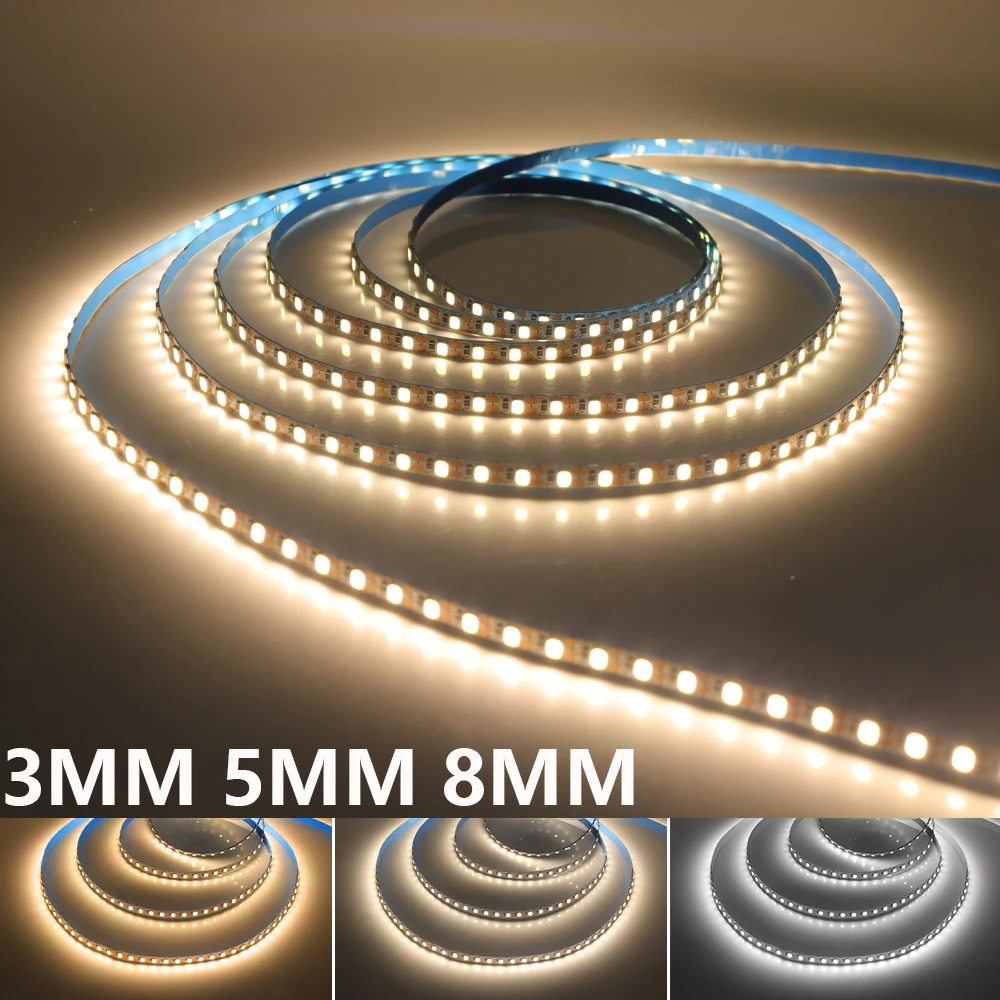 3MM 5MM 8MM PCB 5V 2835 LED Strip Light 120LEDs/m Flexible Tape High Bright 1 LED Cut Warm Natural White Kitchen Rome Home Decor