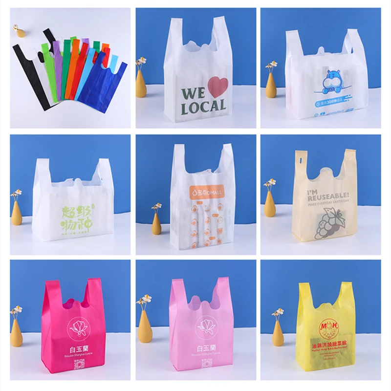 StoBag 10pcs Non-woven Shopping Tote Bags Handbag Cloth Color Eco-friendly Storage Reusable Large Pouches Custom Logo(Extra Fee)