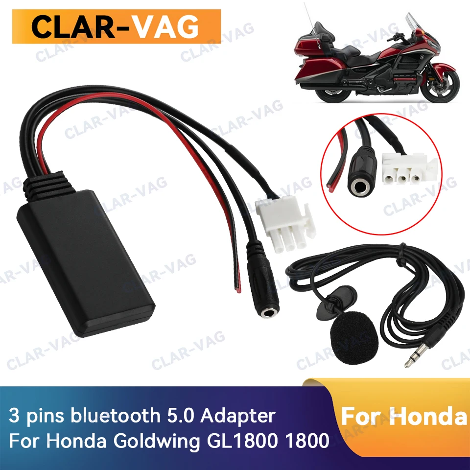 For Honda Goldwing GL1800 Car Bluetooth 5.0 Module Receiver Adapter Radio Stereo AUX Cable Adapter 3 Pins