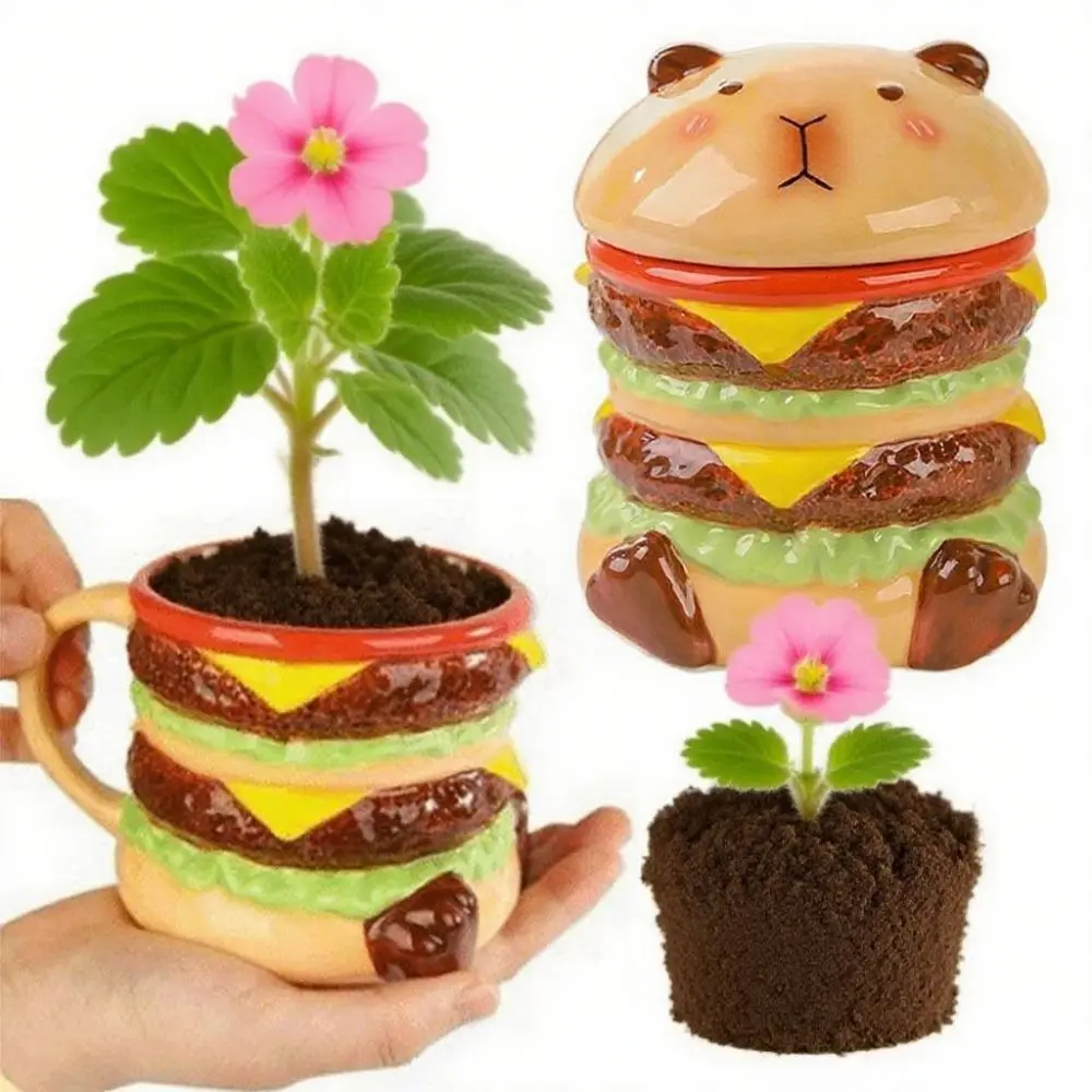 

Large Opening Capybara Hamburger Cup Cartoon Large Capacity Ceramic Coffee Mug Ornament Comfortable Grip