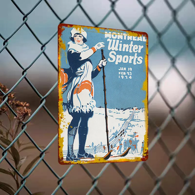 Vintage 1924 Montreal Winter Sports Poster Metal Tin Sign Living Room Bar Wall Art Decor